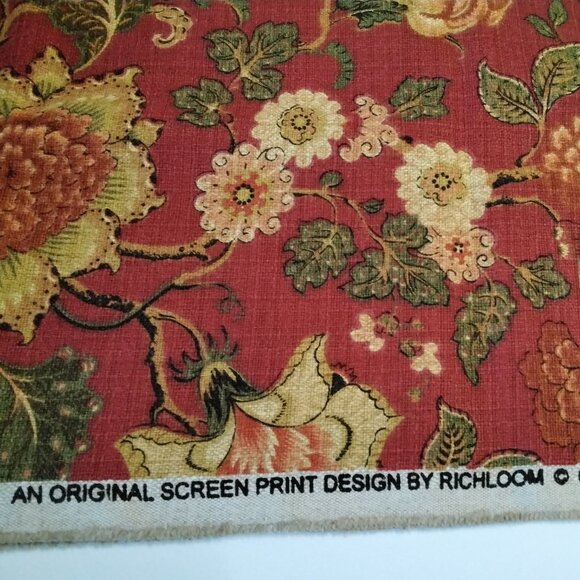 Red Yellow Green Floral Decor Fabric Screen Print by Richloom - Remnant 55x34 In - Picture 1 of 4